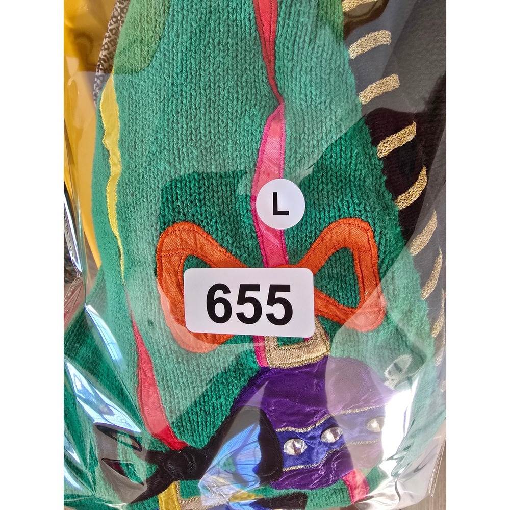 Womens Ugly Christmas Sweater Cardigan Ornaments Bows Holiday Fun‎ L - Picture 5 of 5